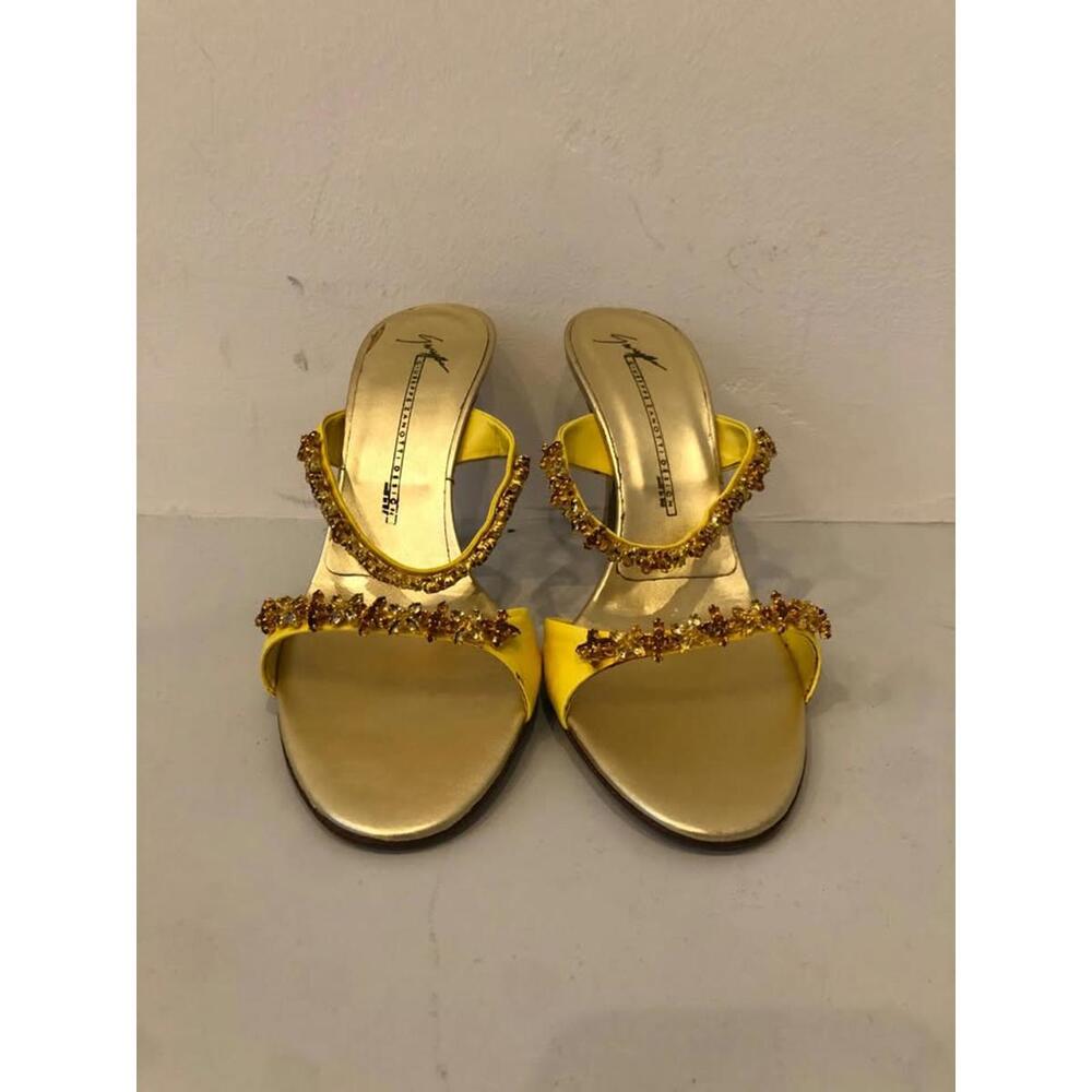 Elegant Giuseppe Zanotti Yellow Satin Heels with Crystal Accents